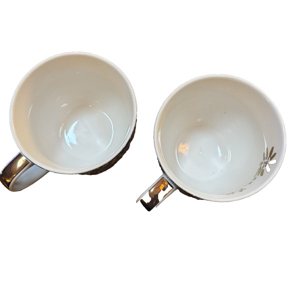 Lilly Pulitzer Set of 2 Ceramic 12 oz Coffee Tea Cups Blue Floral Lion Gold Trim - Picture 4 of 9